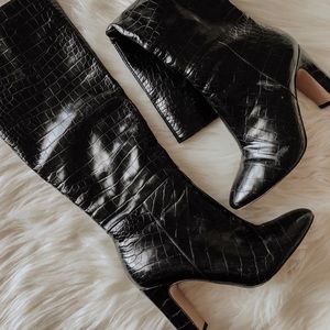 Faux Croc Knee-High Boots